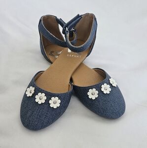 Report Blue Denim Flats with White Flower Accents Size 1